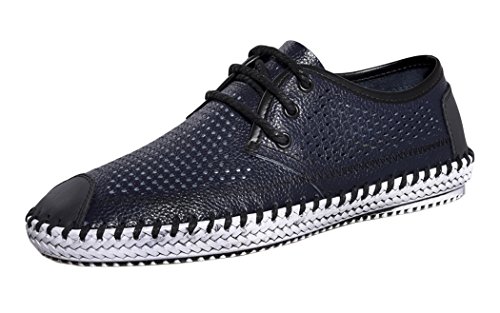 Guqitianlun Mens Summer Style Breathable Leather Casual Fashion Sneakers(9.5 D(M)US, Navy)