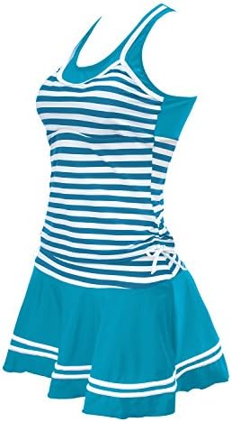 Women's Tankini Striped Vintage Swim Dress XX-Large(US Size 20-22) White and Light Blue