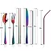 Stainless Steel Flatware Set Reusable Cutlery Set Travel Utensils Set with Straws for Camping Office or School Lunch,Dishwasher Safe (Rainbow)