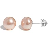 Pearl Stud Earrings for Women, 8-10mm Freshwater Cultured Pearls, Hypoallergenic Sterling Silver 925 Ear Studs, Genuine White Pink Purple Pearls, Christmas Birthday Wedding Anniversary Jewelry Gifts for Mom Wife Daughter