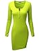 Doublju Womens Long Sleeve Cotton Ribbed Knit Bodycon Henley Dress