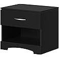 South Shore Step One 1-Drawer Nightstand, Pure Black with Matte Nickel Handles