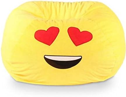 Love Yellow Durable Polyester Fabric Double-Stitched Seams Ergonomic Seating Position Bean Bag, Dimensions 28Lx28Wx14H