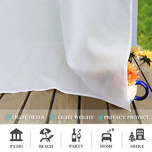 PONY DANCE Voile Curtains, White Transparent Curtain, Set of 2, Living Room Curtains with Eyelets, Linen Look, Sheer Curtains, H 213 x W 137 cm, White