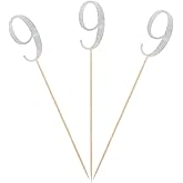 Silver Glitter 9th Birthday Centerpiece Sticks, 12-Pack Number 9 Table Topper Anniversary Party Decorations