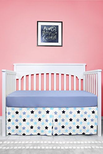 SUGAR Q 100% Cotton Blue Grey Black Stars Pattern Pleated Cot Bed Skirt Dust Ruffle for Baby Nursery Toddler Bedding Decoration (BCS003)