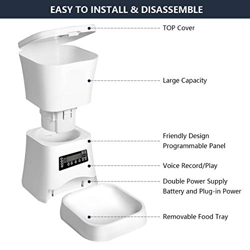 WOPET Automatic Pet Feeder，Dog and Cat Food Dispenser with Timer Programmable, Distribution Alarms,Portion Control,Voice Recording Up to 4 Meals a Day - Thumbnail 2