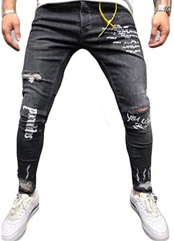 Musuos Men's Ripped Skinny Distressed Destroyed Straight Fit Side Striped Zipper Jeans with Holes