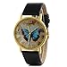 HACBIWA Unisex Lady Colorful Butterfly Pattern Round Wrist Watch Black