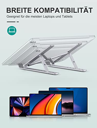 Glangeh Laptop Ständer Höhenverstellbar, Tragbar Faltbar Laptop Stand, Aluminium Laptopständer mit Belüftung, Kompatibel mit MacBook Air/Pro, Samsung, Surface, Dell, Acer, Lenovo and Tablets