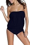 Dokotoo Womens Solid Soft Cup Strapless Tankini With Triangular Briefs Large Blue