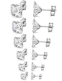 Jstyle 6 Pairs Stainless Steel Mens Womens Stud Earrings Square Cubic Zirconia