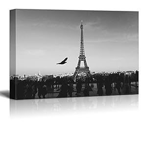 Canvas Wall Art - Eiffel Tower in Paris in Black and White - Giclee Print Gallery Wrap Modern Home Art Ready to Hang - 12" x 18"