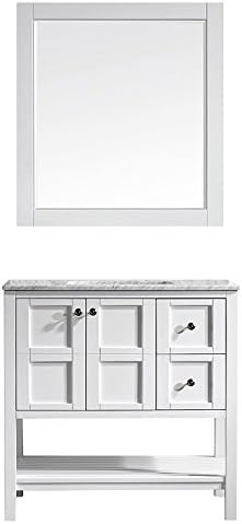 Vinnova 713036-WH-CA Florence 36" Vanity in White with Carrera White Marble Countertop with Mirror