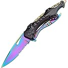 TAC Force TF-705RB Assisted Opening Tactical Folding Knife, Rainbow Half-Serrated Blade, Black Handle, 4-1/2-Inch Closed