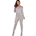 Longwu Women's Fashion off-Shoulder Drawstring Jumpsuits Rompers Knee Hole Pants Grey-XL