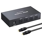 LiNKFOR Digital Optical Audio 1x4 Splitter Digital SPDIF Toslink Optical Fiber Audio Splitter 1 in 4 Out Aluminum Alloy with Optical Cable for PS3 Blue-Ray DVD HDTV