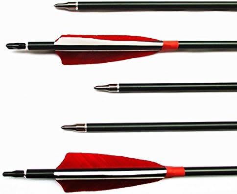 Aluminum Arrows, YiFang Hunting Arrow Shaft Spine 400 with Real Turkey Feathers Fletched and Field Points Replaceable Tips for Recurve Compound Bows(Pack of 6 Pcs) (30 Inch / Pack of 6 Pieces)