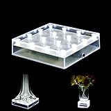 Acmee 5 inch Acrylic Square LED Vase Base Ligtht,Plate Light with 16 LEDs for Eiffel Tower Vase, Table Centerpiece Decoration,LED Base,Battery Operated/USB Cable 2 Functions(White Light)