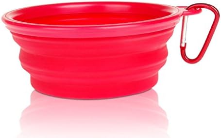Jinxi Folding Collapsible Travel Pets Dog Cats Bowl (12 Oz) with Free Bonus Carabiner Belt Clip -1pc Red