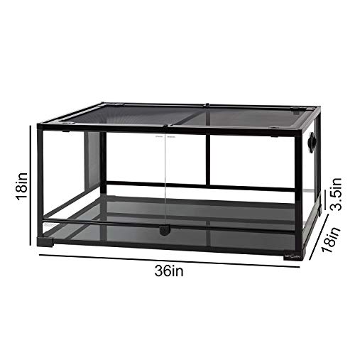 REPTI ZOO Reptile Glass Terrarium Tank Double Hinge Door with Screen Ventilation Large Reptile Terrarium 36" x 18" x 18"(Knock-Down)
