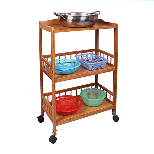 image for DlandHome 3-Tier Storage Shelf Unit On Wheels, Bamboo Storage Utility 