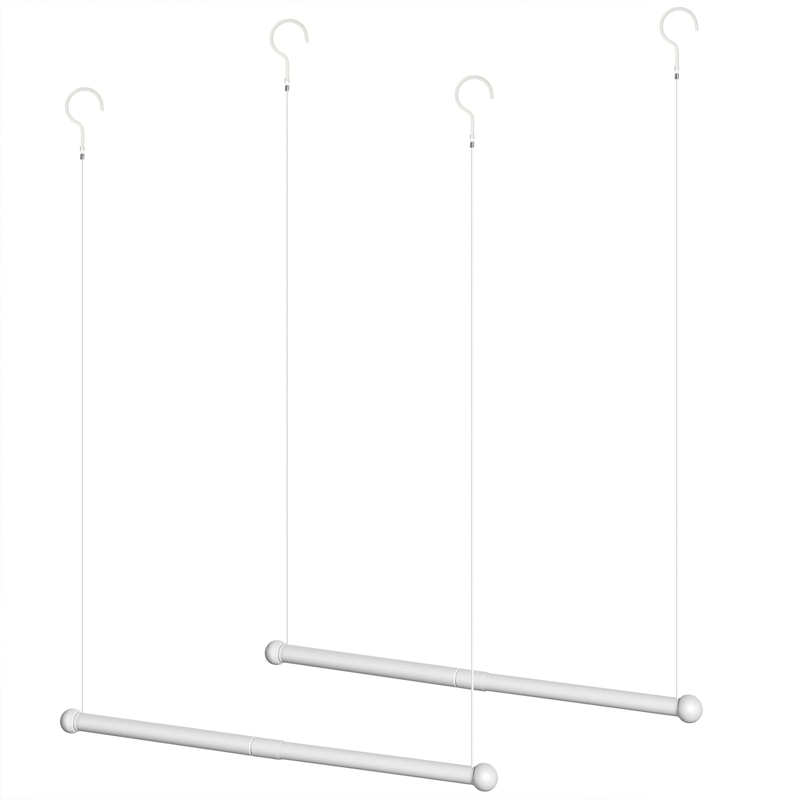 Photo 1 of 2 Pieces Hanging Closet Rod, Adjustable Width and Height, Clothes Hanging Bar Closet Organizer Rod Double Closet Rod Poles for Hanging Clothes Indoor Outdoor Closet Space-Saving (White)