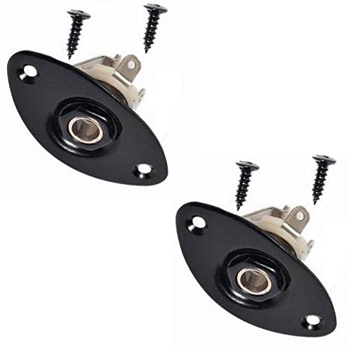 2 Pack Thick Oval Dented Electric Guitar Jack Output Plate Socket Jackplate for Fender Stratocaster Telecaster Guitar Replacement (Black)