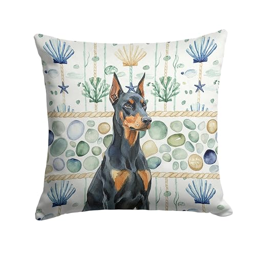 Caroline's Treasures Doberman Pinscher Coastal Sea Glass Throw Pillow Decorativ…