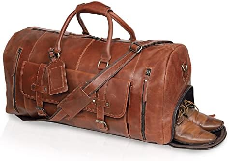 Duffle Leather Travel Bag for Women Men Gym Sports Overnight