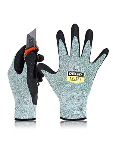 DEX FIT Cru553 Guanti Resistenti al Taglio Livello 5, Comodo Fit 3D, Presa Salda, Smart Touch, In Nitrile Resistente, Sottili e Leggeri, Lavabili in Lavatrice, 1 paio (M, Cut 5 Cru553 Green 1pr)