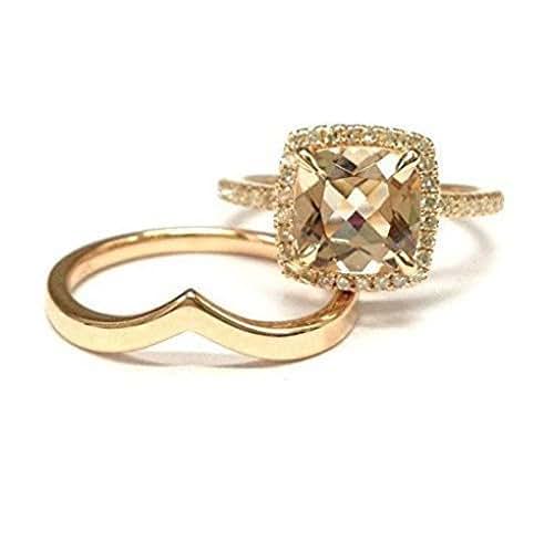 Amazon.com: Cushion Morganite Engagement Ring Bridal Set Pave Diamond Wedding 14K Rose Gold,7mm Amazon.com: Cushion Morganite Engagement Ring Bridal Set Pave Diamond Wedding 14K Rose Gold,7mm