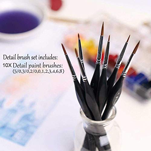 Fine Detail Brushes with Triangular Handles,10 Miniature Brush for Fine Detailing & Art Painting,Acrylic&Nail, Models,Watercolour, Miniatures,Oil, Wargaming Figures.(golden maple series）