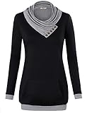 Timeson Women Long Sleeve Tops, Button Cowl Neck Pullover Kangaroo Pocket Knitted Sweatshirt Black L