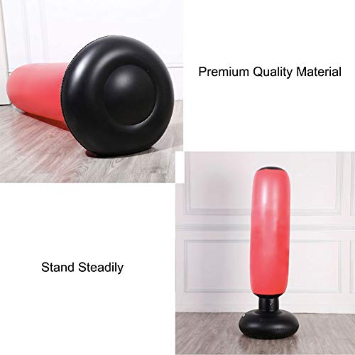 Gemgo Punch Bag 160cm, Inflatable Free-Standing Fitness Target Stand Tower Bag, MMA Boxing Punching Kick Training Tumbler Bop Bag for Relieving Pressure Body Building (Black-C)