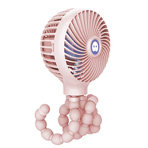 TRELC Mini Handheld Stroller Fan, Personal Portable Baby Fan with Flexible Tripod, Gift for Children, Rechargeable Fan for Office Room Car Traveling BBQ Gym Fan with 3 Settings (Pink) - Thumbnail 7