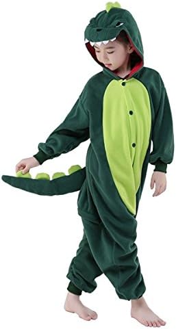 Famycos Unisex Animal School Cosplay One-piece Pyjamas Hooded for Women Men Kids Green Dinosaur Kids-8
