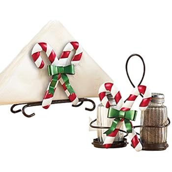 Collections Etc Christmas Kitchen Candy Cane Napkin Holder & Salt & Pepper Set