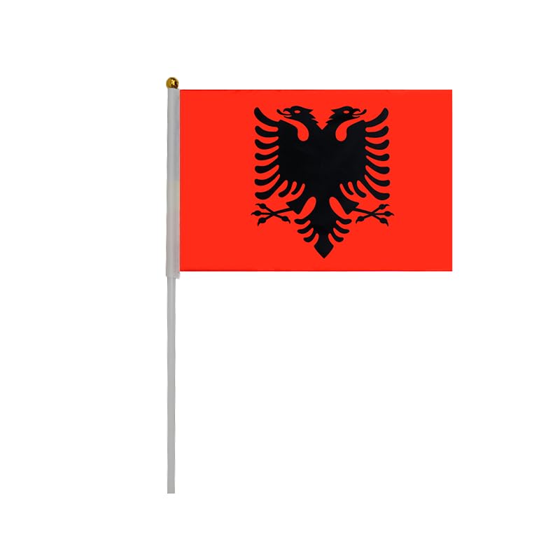 20 Pieces of Albania Hand Crank Flags for National Holiday, Parties, Parades, Hand Flags, Sports Events, Bars Decoration