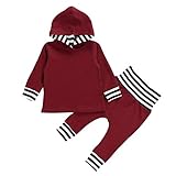 Staron 2pcs Toddler Baby Boy Striped Hoodie Tops+Pants Clothes Set Infant Outfits (18-24 Months, Wine)