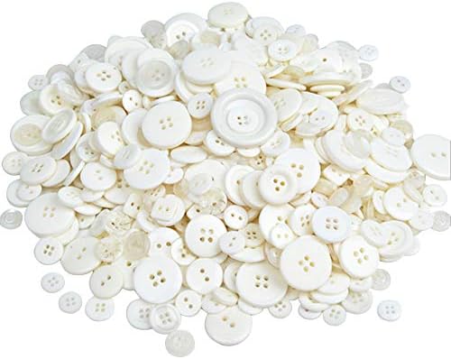 600 Pcs Assorted Sizes Resin Buttons 2 and 4 Holes Round Craft Buttons Fit Sewing, Scrapbooking, Kids DIY Handmade Decorations (White)