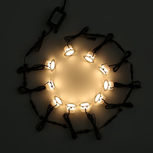 CHNXU 20 Pack LED Deck Lighting Kit with Transformer, Warm White IP67 Waterproof Î¦1.77" 12V Low Voltage Recessed Landscape Garden Yard Patio Step Stair Decoration Lamps LED In-ground Lights