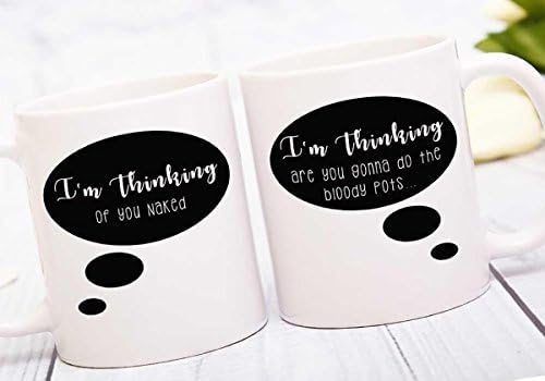 Set of 2 Mugs, I'm Thinking Of You Naked, I'm Thinking Are You Gonna Do The Bloody Pots, Coffee Mug, Funny Coffee Mug, Birthday Gift, Gift For Him, Gift For Her, Gift Idea For Friends, 11oz 15oz