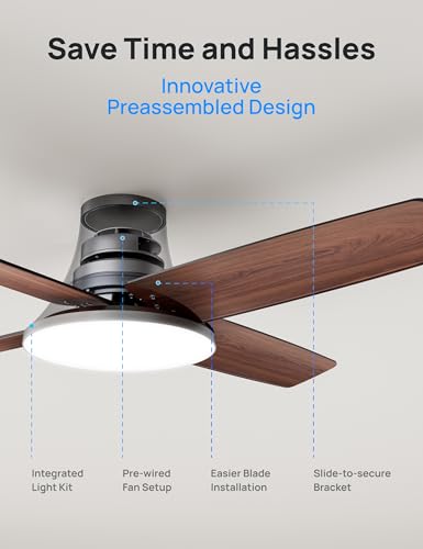 DREO Ceiling Fans with Lights and Remote, 44'' Low Profile Black Ceiling Fan for Bedroom and Living Room, 6-Level Dimmable & 5-Color Tone, 6 Speeds, Reversible DC Motor, Easy Installation, Timer