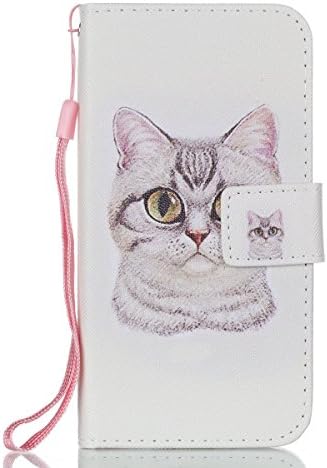 Wallet Leather case for iPhone X, Unique Pattern with Anti-Scratch Leather Soft TPU, Kickstand Card Holder & Wrist Strap, 360 Full Protective Flip case for iPhone X/iPhone 10 (5.8)-Cute Cat