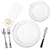 Luxtensil Plastic Disposable Plates with Utensils Set for 25 Guests (150-Pieces Total) Dinner, Salad, and Dessert Dishware | Silver Forks, Knives, and Spoons | Napkins | Heavyweight Place Settings