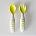 BEABA 2nd Stage Ergonomic Baby Cutlery, Spoon & Fork with Travel Case, Neon