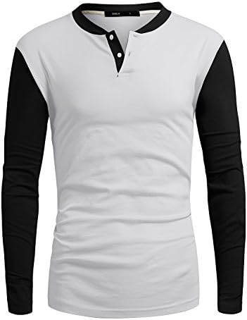 DANDYCLO Men's Henley Shirt Premium Design Long Sleeve Solid Henley Neck Shirt WHITE/BLACK XX-Large
