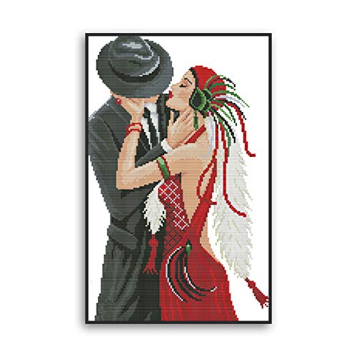 Gofission 11ct Stamped Cross Stitch Kits for Adults Beginners, Style Dancing Couple DIY Pre Printed Cross Stitch Embroidery Set with Accessories Wall Decor 37x54cm (Romantic)