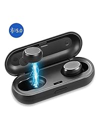 LUXMO   Auriculares inalámbricos con Bluetooth 5.0 (estéreo, TWS, con funda de carga para la unidad deportiva o el trabajo), color negro